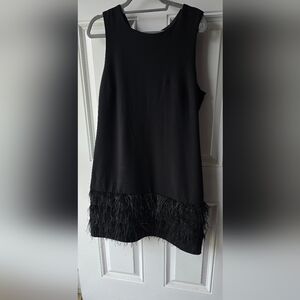 Sam Edelman Cocktail Black Feather Hem Sheath Dress Ostritch Feathers Size 12